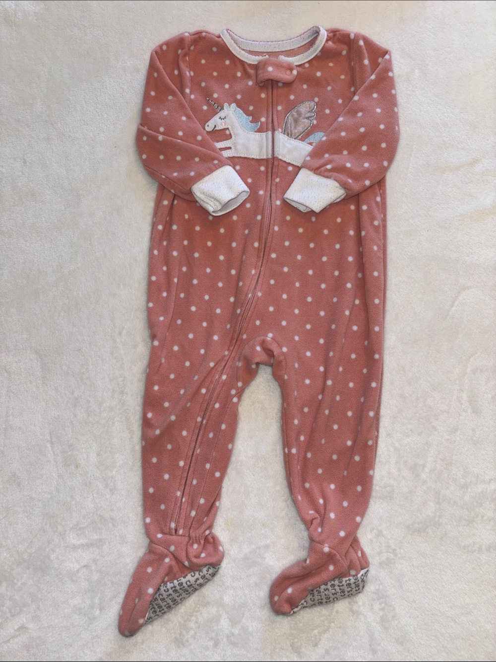 (2 for $10) carters Pink Polka Dot Unicorn Footed One-Piece sleeper 12 months